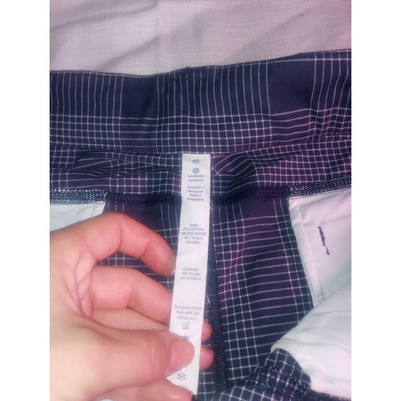 Lululemon Athletica Mens 40 Shorts Spandex‎ Blend Blue White Check, Lines - Picture 4 of 7
